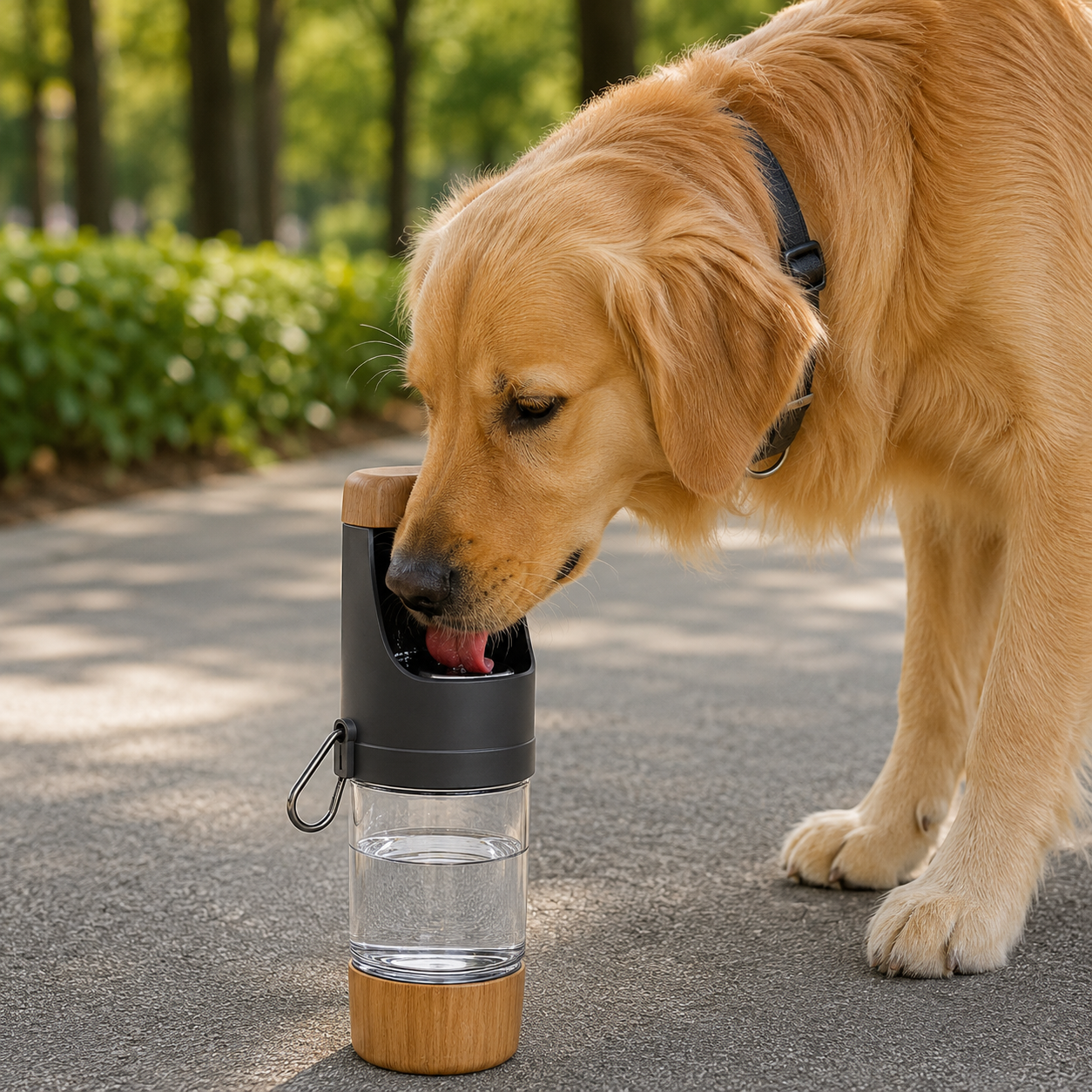 Portable Grey Pet Water Bottle with Wood Top, Leak-Proof Dog Travel Dispenser, 550ml - Image 4