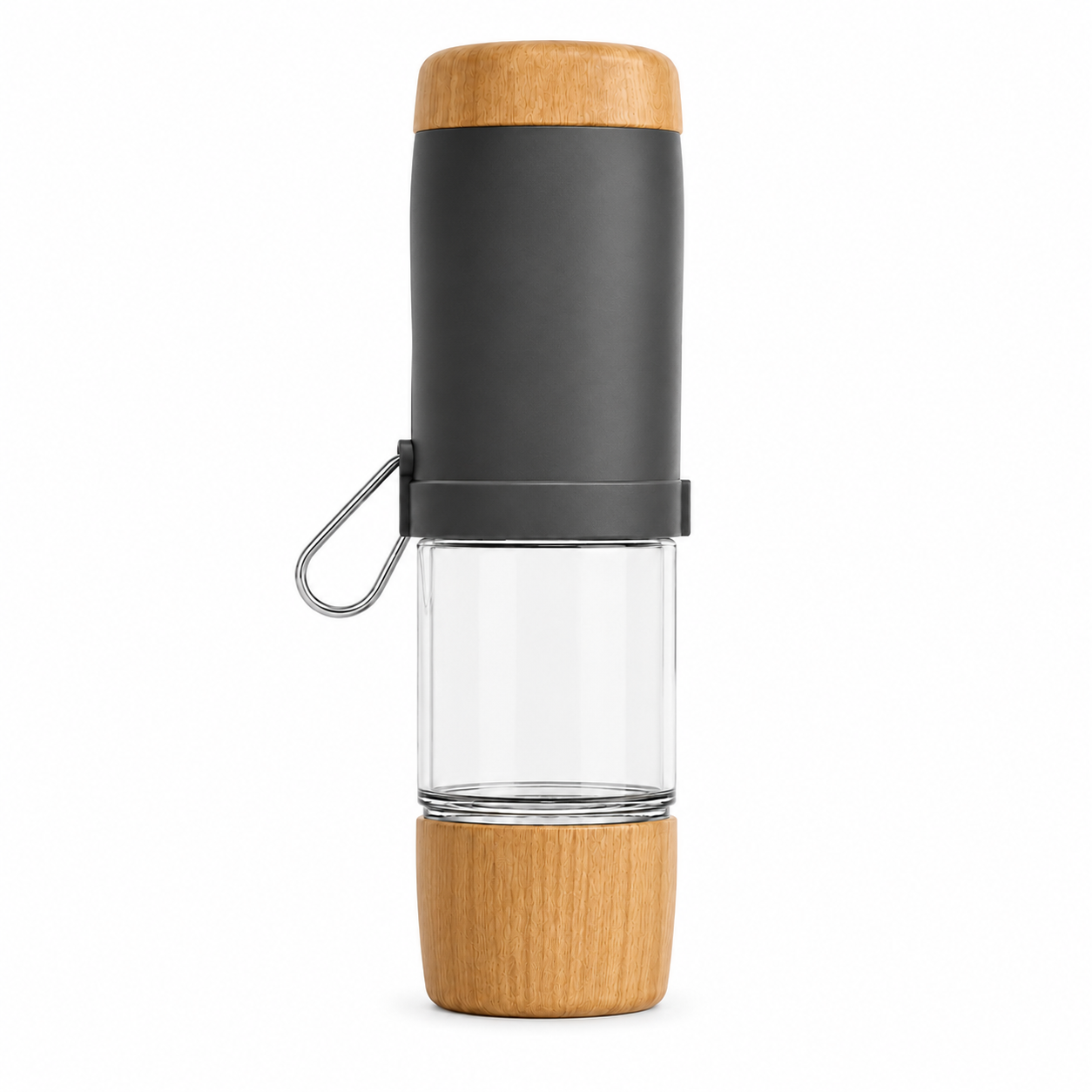 Portable Grey Pet Water Bottle with Wood Top, Leak-Proof Dog Travel Dispenser, 550ml - Image 3