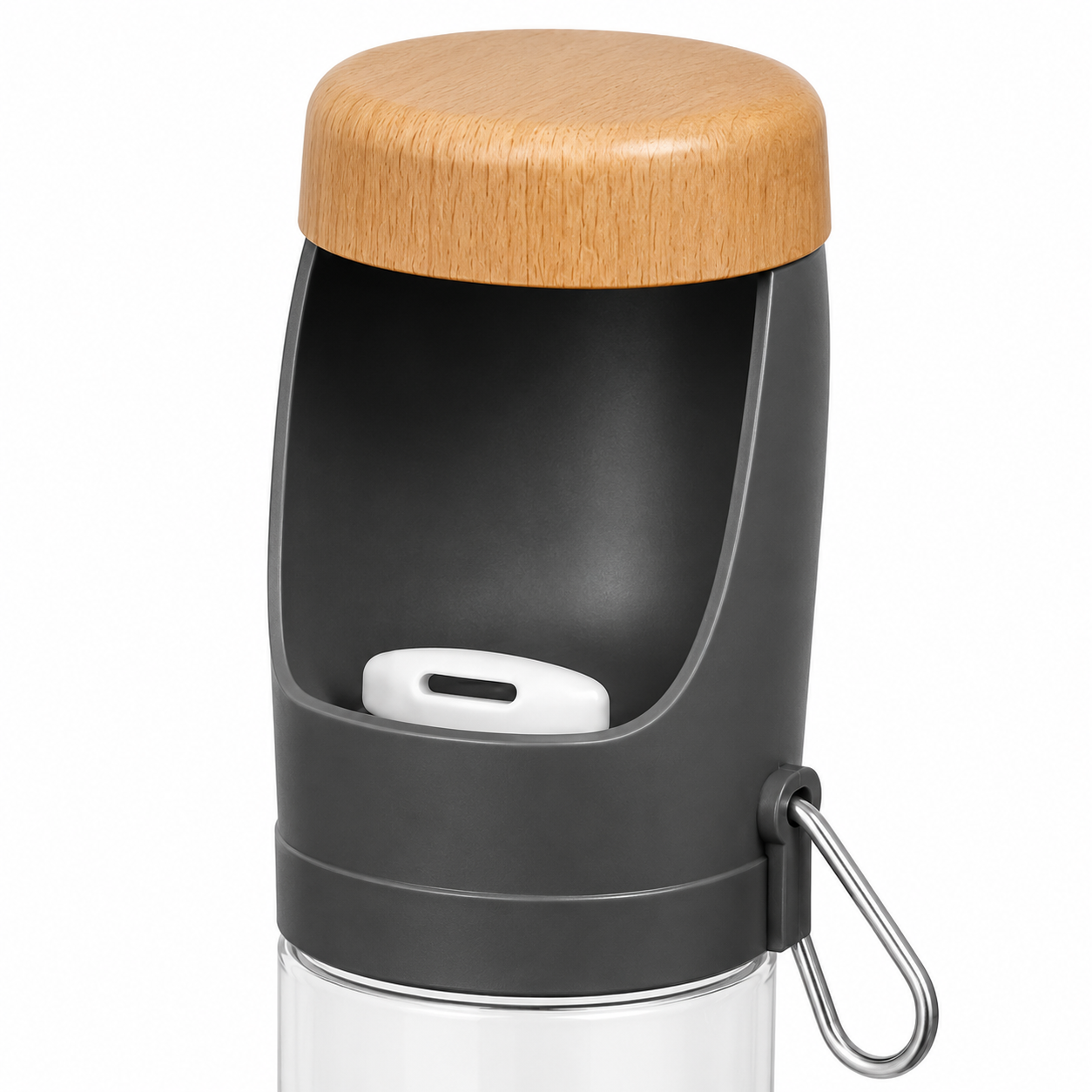 Portable Grey Pet Water Bottle with Wood Top, Leak-Proof Dog Travel Dispenser, 550ml - Image 2