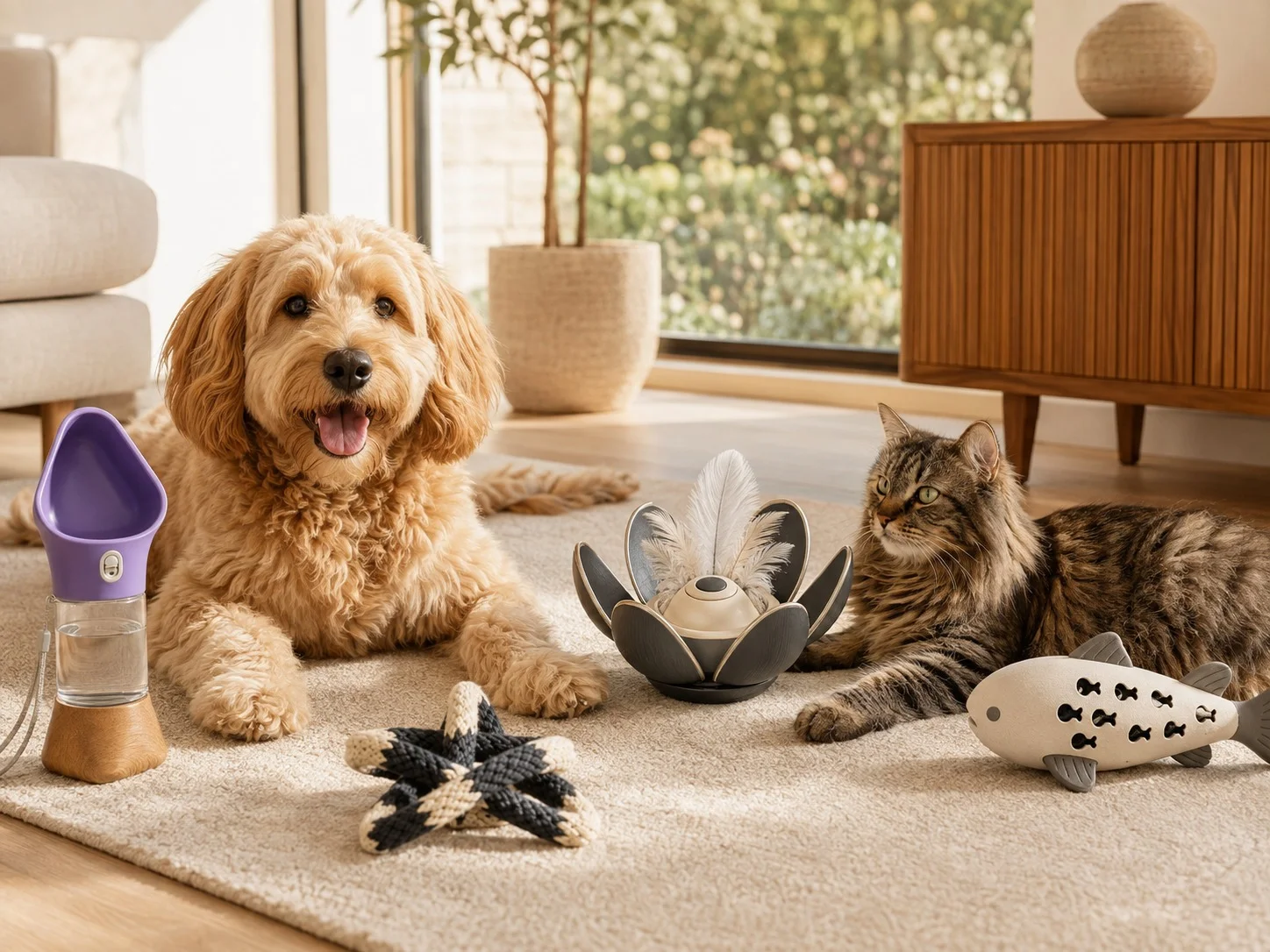 Dog and cat with pet products